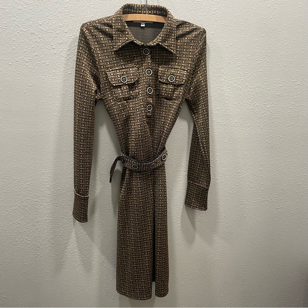 Vertigo Paris Brown Long Sleeves Tie Belt Collared Maxi Dress Size Medium